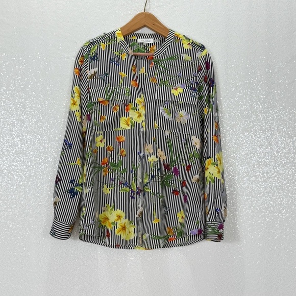 Calvin Klein women’s blouse Floral Striped Women's Top 2-way sleeves size small - Picture 11 of 13